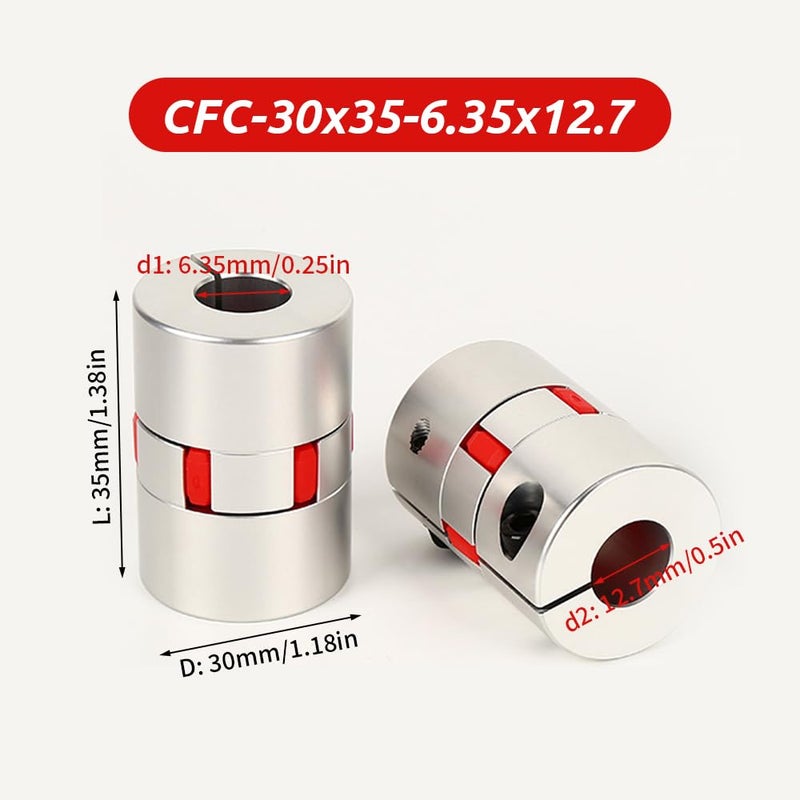 BORDSTRACT 6.35mm to 12.7mm Plum Flexible Shaft Coupling, Diameter 30mm Length 35mm Aluminium Motor Connector Flexible Spider Coupler for 3D Printer CNC Machine Servo Stepped Motor - Image 2